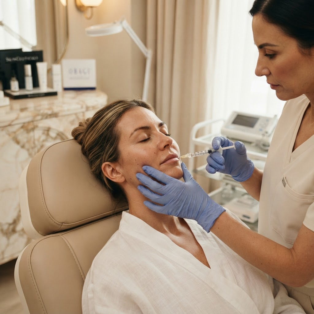 Dermal filler injection lifting the cheek area